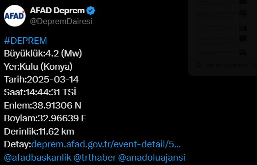 Konya Deprem Resmi